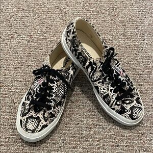 Superga Cow Fur Black Laces with Chocolate Brown/Cream Snake Print Sneakers